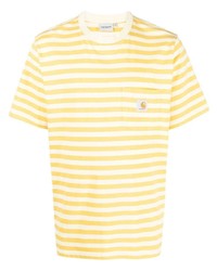 gelbes horizontal gestreiftes T-Shirt mit einem Rundhalsausschnitt von Carhartt WIP
