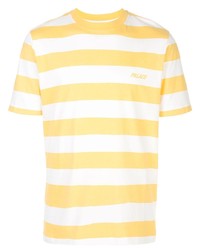 gelbes horizontal gestreiftes T-Shirt mit einem Rundhalsausschnitt von Palace