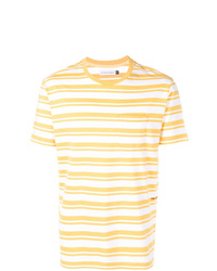 gelbes horizontal gestreiftes T-Shirt mit einem Rundhalsausschnitt von Pop Trading Company