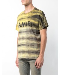 gelbes horizontal gestreiftes T-Shirt mit einem Rundhalsausschnitt von Amiri