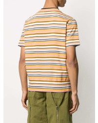 gelbes horizontal gestreiftes T-Shirt mit einem Rundhalsausschnitt von YMC