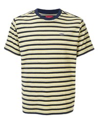 gelbes horizontal gestreiftes T-Shirt mit einem Rundhalsausschnitt von Supreme