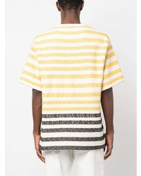 gelbes horizontal gestreiftes T-Shirt mit einem Rundhalsausschnitt von Jil Sander