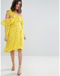 gelbes Kleid mit Rüschen von Asos