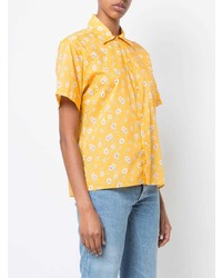 gelbes Kurzarmhemd mit Blumenmuster von R13