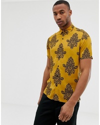 gelbes Kurzarmhemd mit Paisley-Muster