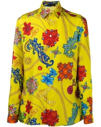 gelbes Langarmhemd mit Blumenmuster von Versace