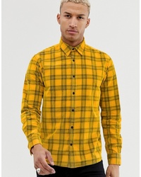 gelbes Langarmhemd mit Karomuster von Pull&Bear