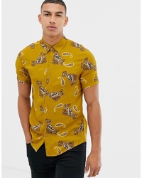 gelbes Langarmhemd mit Paisley-Muster