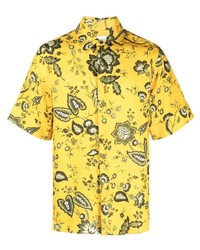 gelbes Leinen Kurzarmhemd mit Blumenmuster von Erdem