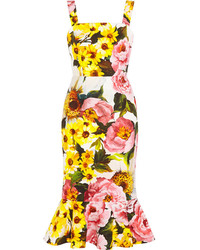 gelbes Midikleid mit Blumenmuster von Dolce & Gabbana