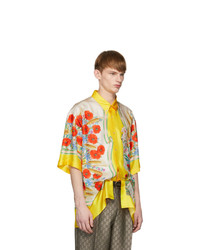 gelbes Seide Kurzarmhemd mit Blumenmuster von Gucci