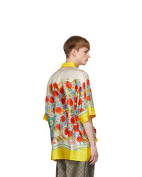 gelbes Seide Kurzarmhemd mit Blumenmuster von Gucci