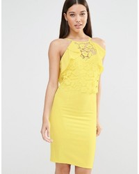 gelbes figurbetontes Kleid aus Spitze