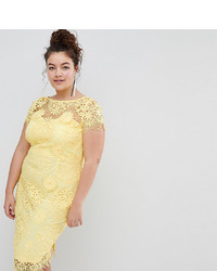 gelbes figurbetontes Kleid aus Spitze von Paper Dolls Plus