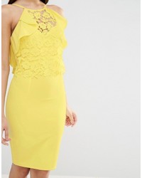 gelbes figurbetontes Kleid aus Spitze von Lipsy