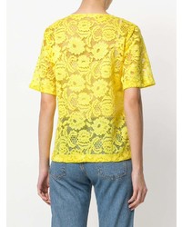 gelbes Spitze T-Shirt mit einem Rundhalsausschnitt von Miahatami