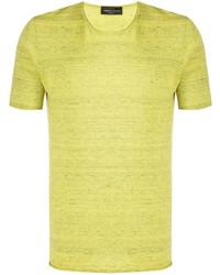 gelbes Strick T-Shirt mit einem Rundhalsausschnitt von Roberto Collina