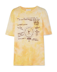 gelbes Mit Batikmuster T-Shirt mit einem Rundhalsausschnitt