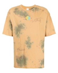 gelbes Mit Batikmuster T-Shirt mit einem Rundhalsausschnitt von Alchemist