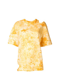 gelbes Mit Batikmuster T-Shirt mit einem Rundhalsausschnitt von Le Ciel Bleu
