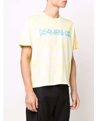 gelbes Mit Batikmuster T-Shirt mit einem Rundhalsausschnitt von DSQUARED2