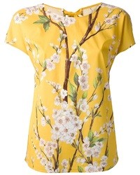 gelbes T-Shirt mit einem Rundhalsausschnitt mit Blumenmuster von Dolce & Gabbana