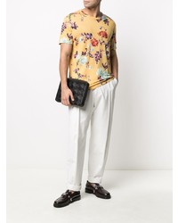 gelbes T-Shirt mit einem Rundhalsausschnitt mit Blumenmuster von Etro