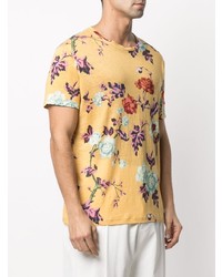 gelbes T-Shirt mit einem Rundhalsausschnitt mit Blumenmuster von Etro