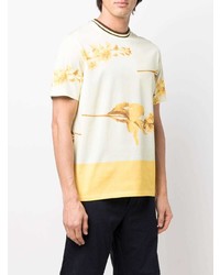 gelbes T-Shirt mit einem Rundhalsausschnitt mit Blumenmuster von Paul Smith