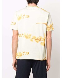 gelbes T-Shirt mit einem Rundhalsausschnitt mit Blumenmuster von Paul Smith