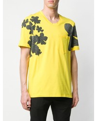 gelbes T-Shirt mit einem Rundhalsausschnitt mit Blumenmuster von Neil Barrett