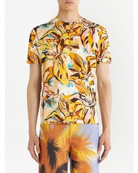 gelbes T-Shirt mit einem Rundhalsausschnitt mit Blumenmuster von Etro