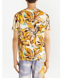 gelbes T-Shirt mit einem Rundhalsausschnitt mit Blumenmuster von Etro