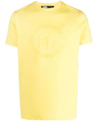 gelbes T-Shirt mit einem Rundhalsausschnitt mit Blumenmuster von Karl Lagerfeld