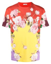 gelbes T-Shirt mit einem Rundhalsausschnitt mit Blumenmuster von Valentino