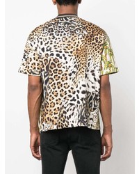 gelbes T-Shirt mit einem Rundhalsausschnitt mit Leopardenmuster von Roberto Cavalli