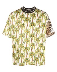 gelbes T-Shirt mit einem Rundhalsausschnitt mit Leopardenmuster von Roberto Cavalli