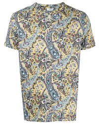 gelbes T-Shirt mit einem Rundhalsausschnitt mit Paisley-Muster