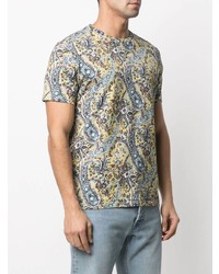 gelbes T-Shirt mit einem Rundhalsausschnitt mit Paisley-Muster von Etro