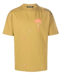 gelbes T-Shirt mit einem Rundhalsausschnitt von Palm Angels