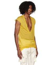 gelbes T-Shirt mit einem V-Ausschnitt von Rick Owens