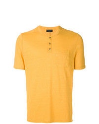 gelbes T-shirt mit einer Knopfleiste von Roberto Collina