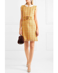 gelbes Tweed gerade geschnittenes Kleid von Gucci