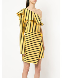 gelbes vertikal gestreiftes gerade geschnittenes Kleid von Goen.J