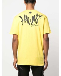 gelbes verziertes T-Shirt mit einem Rundhalsausschnitt von Philipp Plein