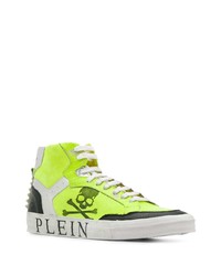 gelbgrüne bedruckte hohe Sneakers aus Leder von Philipp Plein