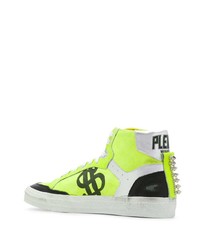 gelbgrüne bedruckte hohe Sneakers aus Leder von Philipp Plein