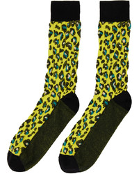 gelbgrüne bedruckte Socken von Versace