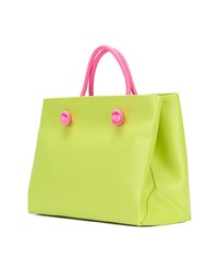 gelbgrüne bestickte Shopper Tasche aus Leder von Alberta Ferretti